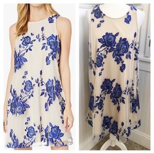 Beige by Eci Nude & Blue Embroidered Floral Dress